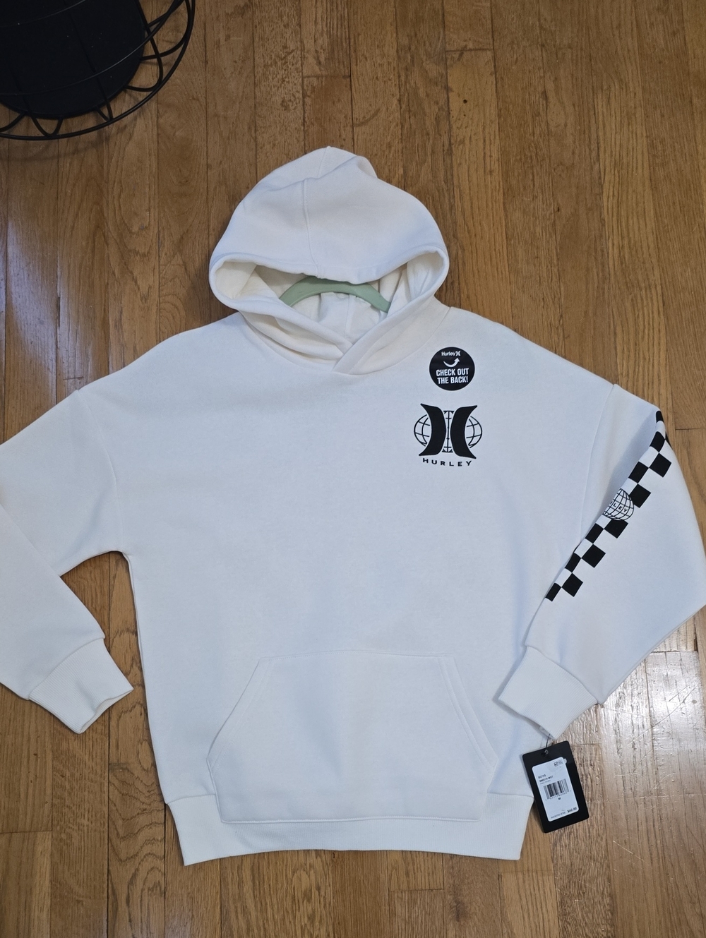HURLEY BRAND SIGNATURE BOY'S WHITE & BLACK PULLOVER HOODIE SIZE MEDIUM